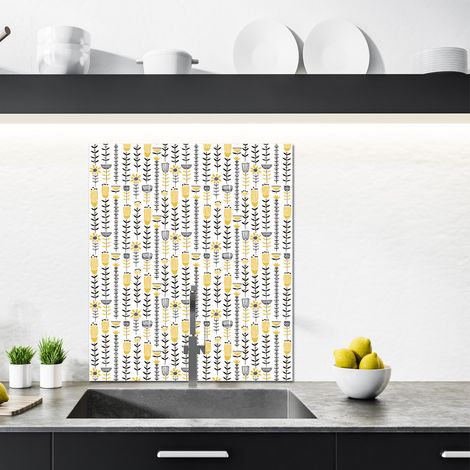 Crédence cuisine en aluminium - Pose autocollante SEVENTY 60 x 70 Jaune, blanc et noir (1/4)