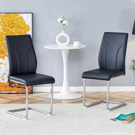 REDOM Esszimmerstuhl, bequemes Sitzkissen mit hochelastischem Schaumstoff, klassisches Design, PU, Schwarz und Silber (1/5)