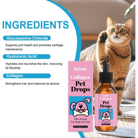 Gouttes de collagène pour animaux - Complément alimentaire quotidien pratique pour animaux de compagnie - 60 ml (1/5)