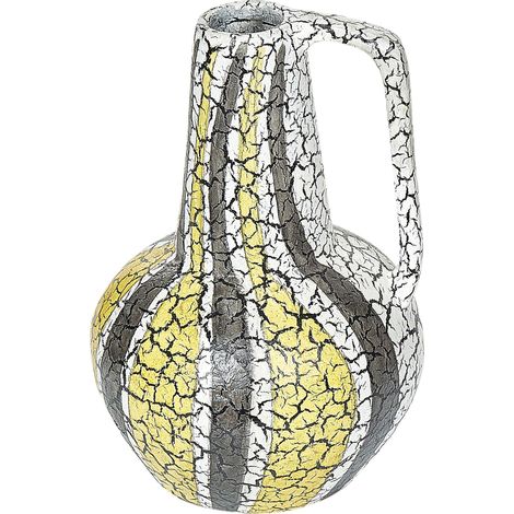 Vase Décoratif en Terre Cuite Multicolore Finition Laquée 34 cm Fait Main pour Fleurs Sèches Malakka