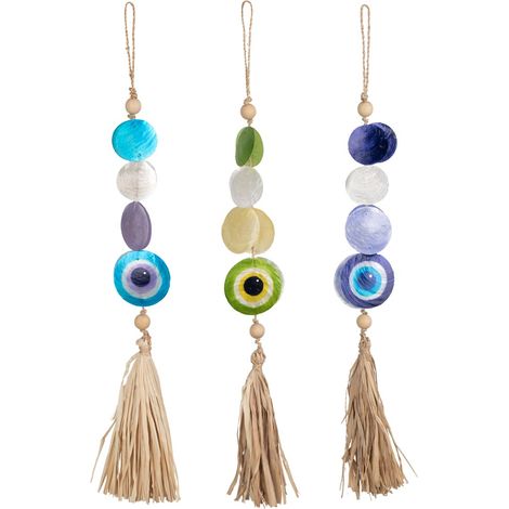 Lot de 3 suspensions en coquillages capiz avec œil turc 65 cm (1/5)