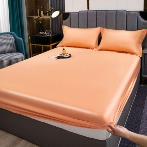 1 Pièce Drap Housse de Lit Été Satin Draps-Housses Tout-Inclus antidérapante Protège-Matelas Couvre-lit 150200cm+25cm (1/4)