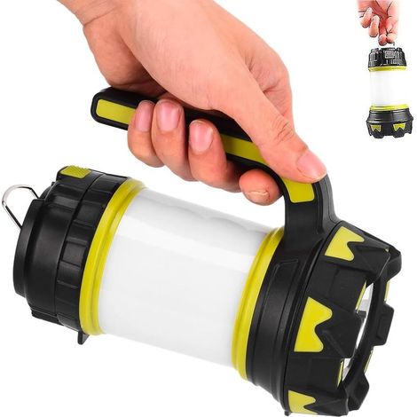Lampe torche de camping LED SMD – lanterne 2 W+1 W, 6 modes de fonctionnement, poignée de transport, entrée USB pour charge, 2 piles incluses, éclairage jusqu'à 100 m en ABS et aluminium (1/5)