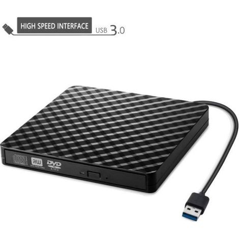 Lecteur de DVD externe pour ordinateur portable, lecteur de disque USB 3.0, graveur de CD graveur DVD-RW portatif mince - Noir (1/4)