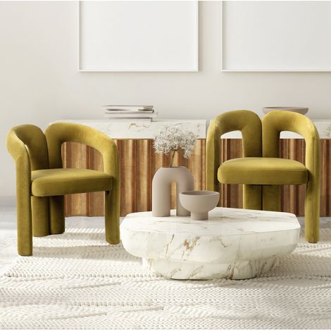 Set di 2 sedie da pranzo in velluto con schienale avvolgente e gambe in legno, verde oliva, 60x50,5x72 cm (1/5)