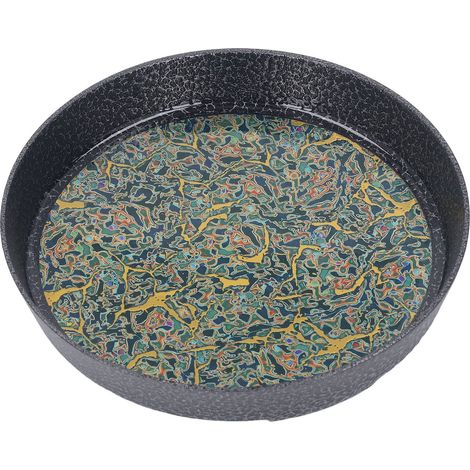 Kleines rundes Teetablett aus Aluminiumlegierung mit aufwendigem Dekormuster für Wohnzimmer, Veranda oder Terrasse, Grün (1/5)