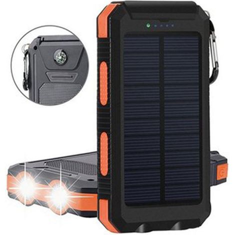 Kaelt - Banque d'alimentation solaire 20000 mAh, banque d'alimentation étanche portable avec double phares 7,7 x 14 x 2,2 cm bord orange inférieur noir (1/5)