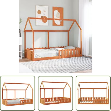 vidaXL Kinderbett Hausbett Wachsbraun 90x200 cm Kiefer (1/5)