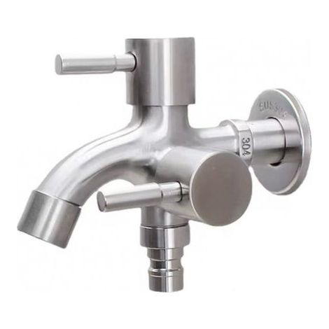 Grifo doble para jardín – Grifo para lavadora, resistente a las heladas, de 1/2", para jardín, exteriores, cocina, baño. (1/5)