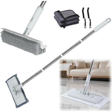Balai à Sol Multifonction 4 en 1 Serpillère à Poussière Jetable avec Changement Automatique de Tissu Brosse de Nettoyage de Sol avec Raclette pour Cuisine, Salle de Bain, Vitres, Murs et Sols (1/5)