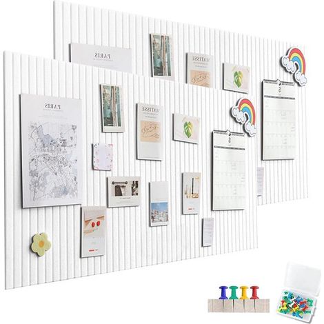 Lot de 2 tableaux décoratifs en feutrine, 60 x 40 cm, tableau d'affichage, 0,9 cm d'épaisseur, pliables et munis de ruban adhésif pour photos. Idéaux pour l'école, la maison, la cuisine ou le bureau.  (1/5)