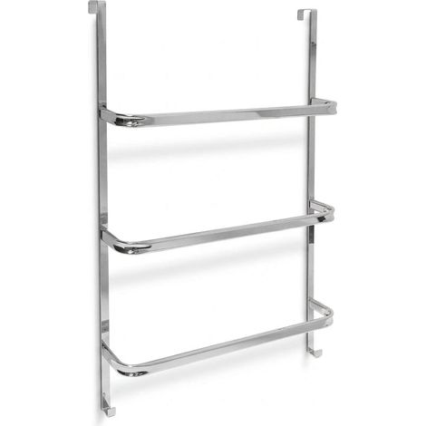Porte-serviettes de porte 85 x 54 x 11,5 cm 3 barres pour serviettes et torchons style moderne en acier inoxydable argenté (1/3)