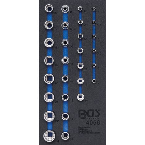 BGS  1/3  Inserti  carrello  officina  29pz.  Set  bussole  esagonali  6,3  (1/4)  e  12,5  (1/2)  12-punti  -  4056