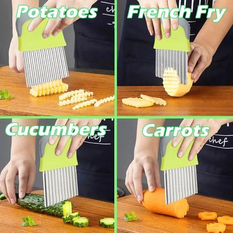 1 taglia patatine ondulate, taglia patatine fritte multifunzionale, taglia verdure ondulate in acciaio inossidabile, taglia alimenti ondulati manuale per tagliare le onde e preparare pasti delicati (1/4)