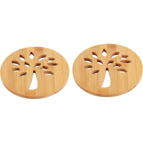 2 pièces - Tapis rond thermo-isolant en forme d'arbre - Des sous-verres épais en bambou pour, 8 cm - Couleur bois naturel, 16, 0.8 (1/5)