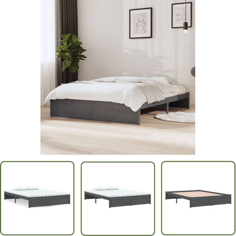 The Living Store Massivholzbett Grau 140x200 cm - Holzbett - Massivholzbette - Kiefernbett - Doppelbett - Bettgestell (1/5)