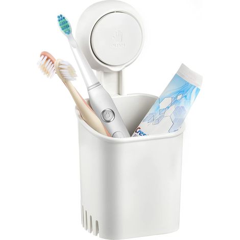 Support de Brosse à Dents à Ventouse pour Salle de BainSans Perçage Support de Rasoir Rangement Amovible Support à Ventouse en Plastique pour Brosse à Dents Electrique(Lot de 2) (1/5)
