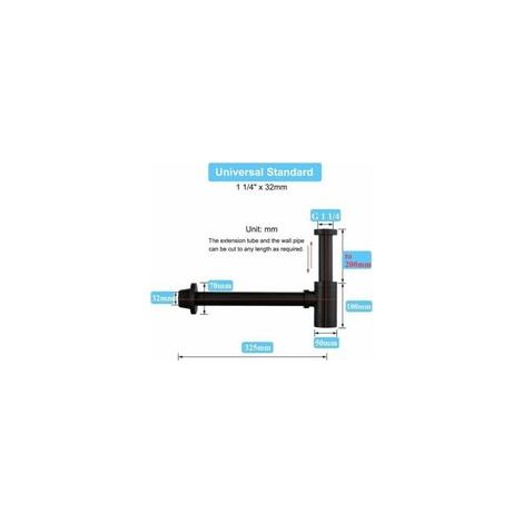 Siphon universel pour évier – Tuyau rallongeable de 200 mm, réglable 32 mm (1 1/4″), étanche et anti-odeurs, finition mate noire (1/4)