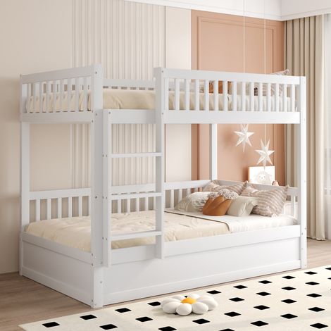 Lit superposé enfant 90 x 200 cm, bois massif, système de rangement hydraulique, lit coffre robuste et durable pour enfants, blanc (1/5)