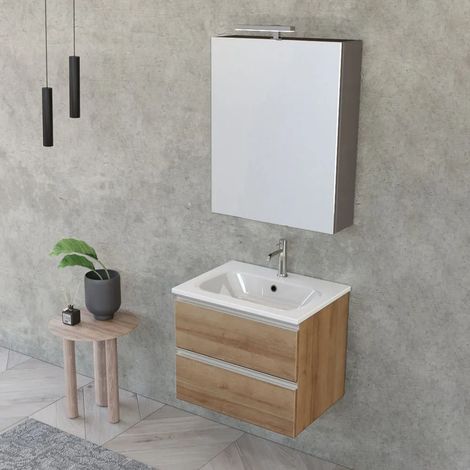 Mobile bagno sospeso 60 cm Master rovere miele con specchio contenitore (1/5)