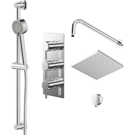 Circo Polished Chrome Triple Thermostatic Valve Mixer Shower with Square Fixed Head and Tyne Shower Slide Rail Kit - 2 Outlet (1/5)