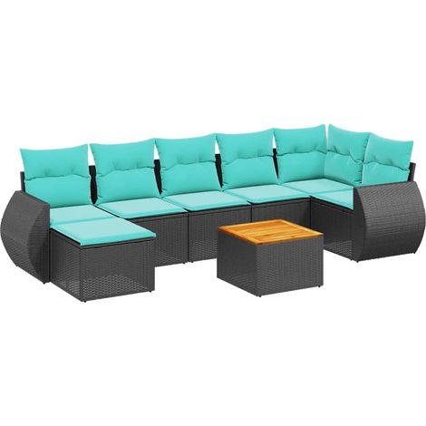 8-teiliges Gartensofa-Set mit Kissen, schwarzes Polyrattan vidaXL (1/5)