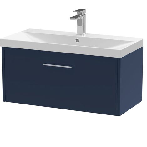 Winshill Contemporary 1 Drawer Wall Hung Vanity Unit with Thin Edge Basin, Dark Blue, 800mm