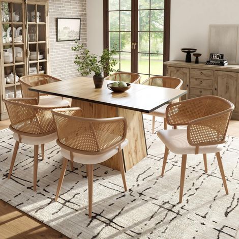 chaise salle a manger rotin PU beige 47x51x79cm OKMYHOME (1/5)