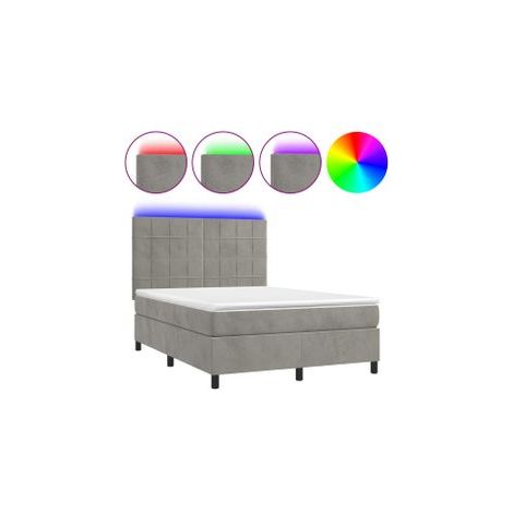 Sommier à lattes de lit matelas et LED Gris clair 140x200 (1/5)