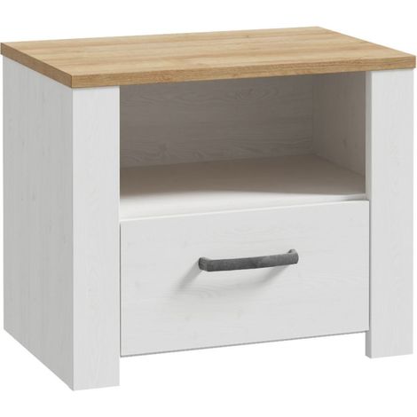 Chevet 1 tiroir et 1 niche - BOHOL - Chene / Blanc - L61,6 x P42 x H52 cm (1/3)
