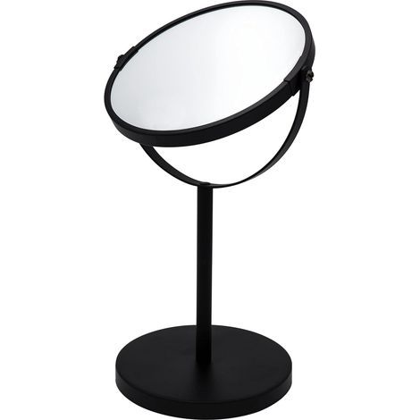 Freestanding magnifying mirror, 5x rotation, black frame, sturdy iron, bathroom (1/4)