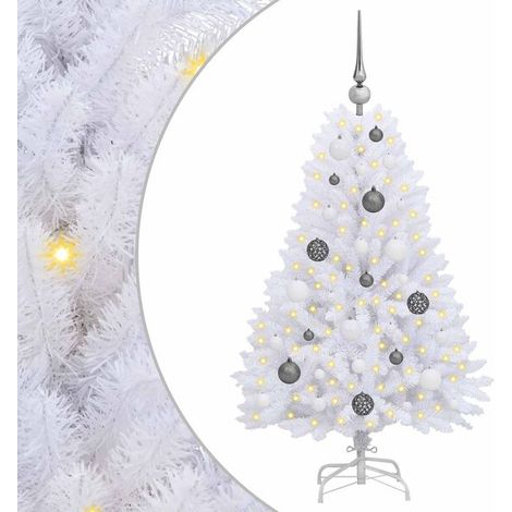 Sapin de Noël artificiel, blanc, 68 x 68 x 120 cm, en PVC et métal. (1/5)