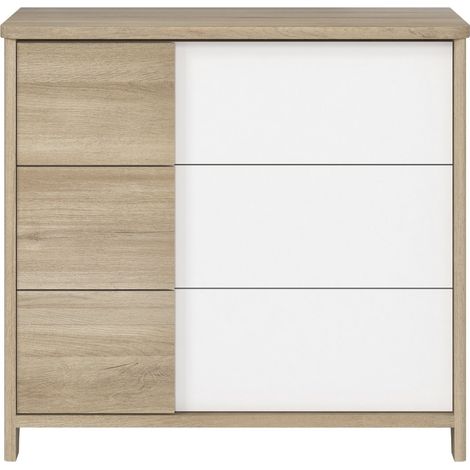 Commode 3 tiroirs chêne et blanc - BYRON (1/4)