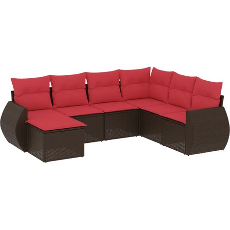 Maison Exclusive - 7-teiliges Gartensofa-Set mit Kissen, braun, P