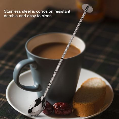 Cuillère à cocktail en acier inoxydable 1 pièce, outil de mélange et de superposition de boissons et de café avec long manche (9) (1/5)