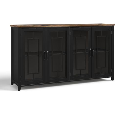 Buffet de cuisine 160 cm avec portes vitrées et plan de travail effet bois (1/5)