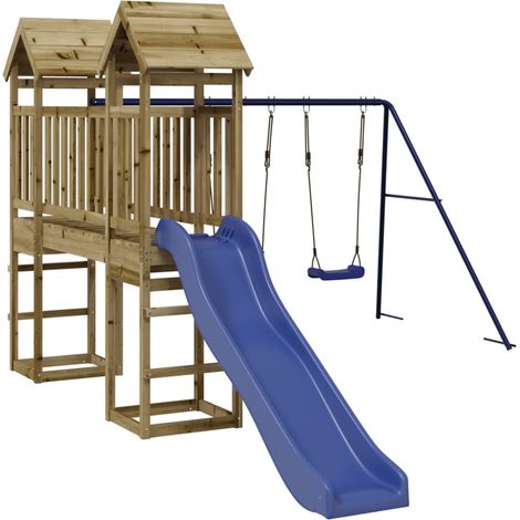 Aire de jeux d'extérieur balançoires toboggan portiques robuste jeux jardin 308 x 461 x 207 cm bois de pin imprégné (1/5)