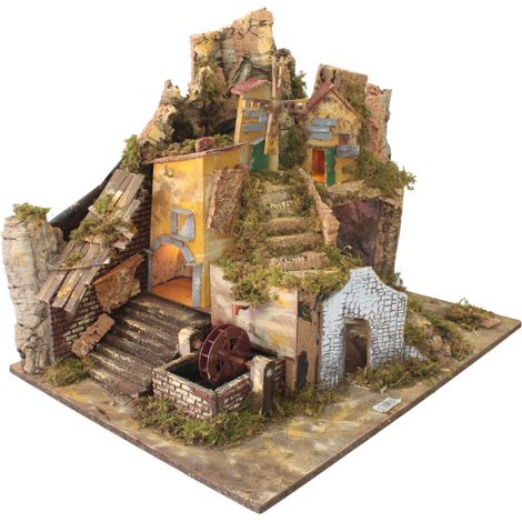 Plastico Presepe Paesaggio 65x47 cm con Luci e Mulino ad Acqua 11369 (1/5)