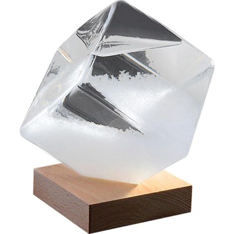 Station météo en verre de tempête en forme de cube, baromètre à cristaux avec pied, décoration de bureau originale et cadeau décoratif (1/5)
