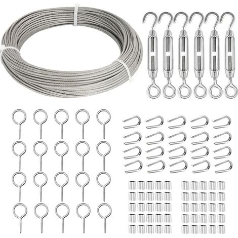 1 - Câble Acier Inoxydable - Kit Fil Jardin - Support Plantes Grimpantes - Suspension Guirlandes Lumineuses - Extérieur Intérieur - Argent - 30M x 2mm (1/5)