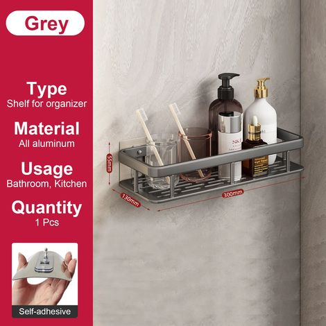 Étagère de salle de bain (Gris) sans perçage, fixation murale, porte-bouteilles de shampoing, étagère d'angle pour douche, étagère de rangement pour toilettes, accessoires de salle de bain et de cuisi (1/5)