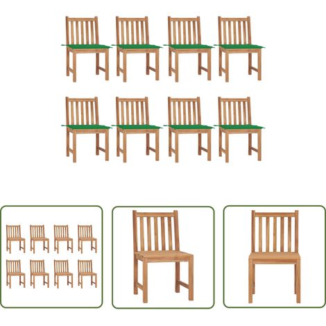 The Living Store Chaises de jardin lot de 8 avec coussins Bois de teck massif - Chaise De Jardin - Mobilier De Jardin - Chaise En Bois - Fauteuil De Jardin - Terrasse (1/5)