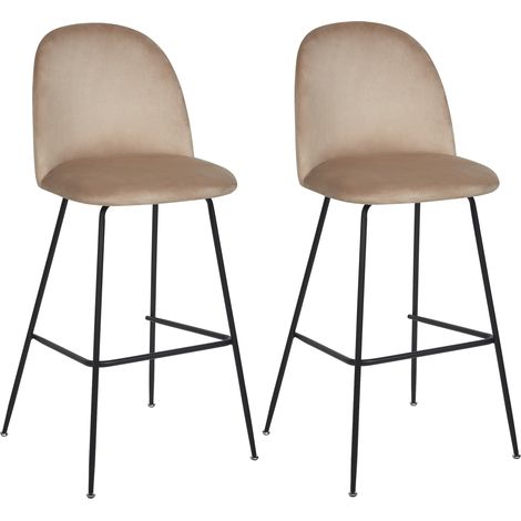Conjunto de 2 sillas de bar tapizadas en terciopelo gris pardo marco de acero negro altura del mostrador muebles de comedor de diseño Arcola