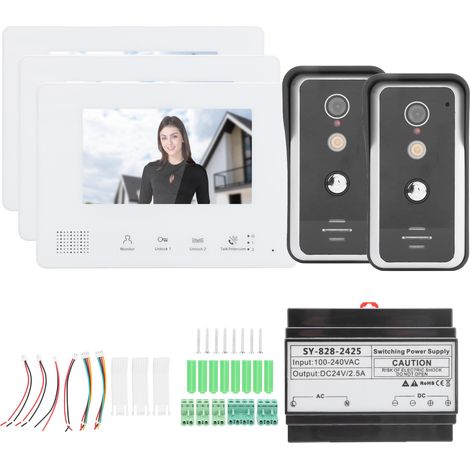 Sonnette vidéo avec interphone, écran couleur TFT 7 pouces, vision nocturne, 2 fils, 100-240V. (1/5)