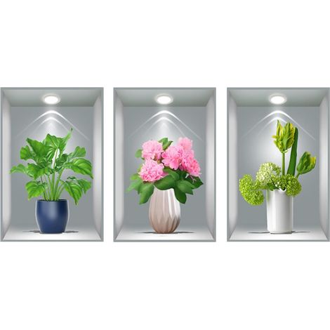 Pegatinas decorativas, simulación 3D, pintura autoadhesiva de plantas y flores, plantas en maceta y pintura decorativa para escaleras y pasillos, pegatinas de pared impermeables (1/5)
