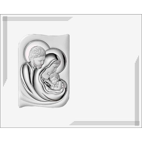 Quadro moderno della Sacra Famiglia su pannello bianco, argentato, 25x20 cm Dimensioni: 25x20 cm Codice articolo: VL870BI