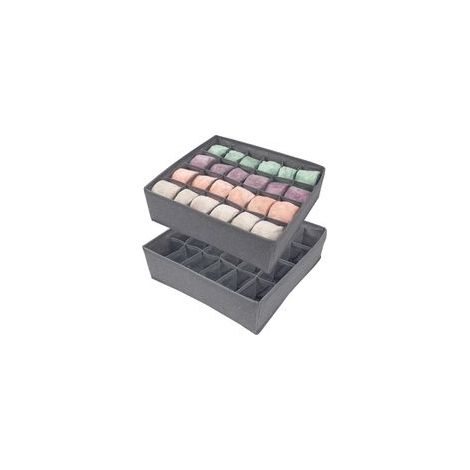 Lot de 2 organiseurs de sous vêtements, boîte de rangement à 24 compartiments, organiseur de tiroir pliable, organiseurs de chaussettes pliables pour foulards, cravates, ceintures (gris)