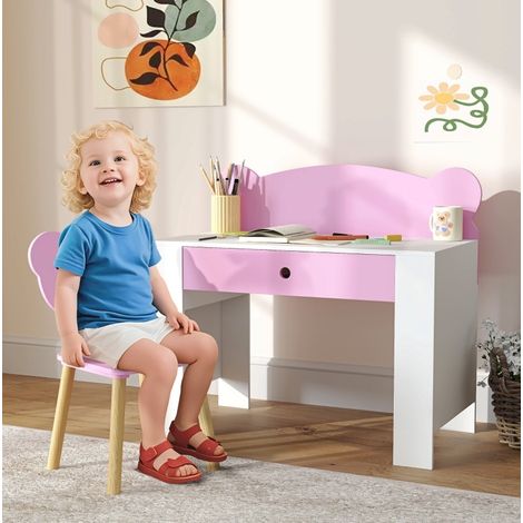 MEUBLIV Kinderschreibtisch mit Stuhl 80x41 cm Rosa – Stauraum und breite Tischplatte (1/5)