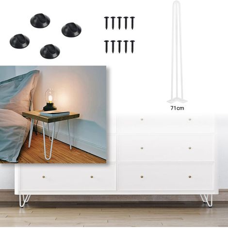 Set 4 PCS Pieds de Table en Métal En Épingle Support de Meuble Hauteur de 71CM (Diamètre du Pôle 12 mm) Blanc (1/5)