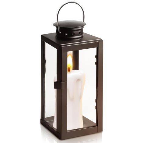 Lanternes noires pour l'extérieur, porte-bougie de 24 cm, lanternes en verre et métal, comme luminaires d'extérieur, porte-bougies, lanterne funéraire, lanterne en verre, pour décoration (1/5)
